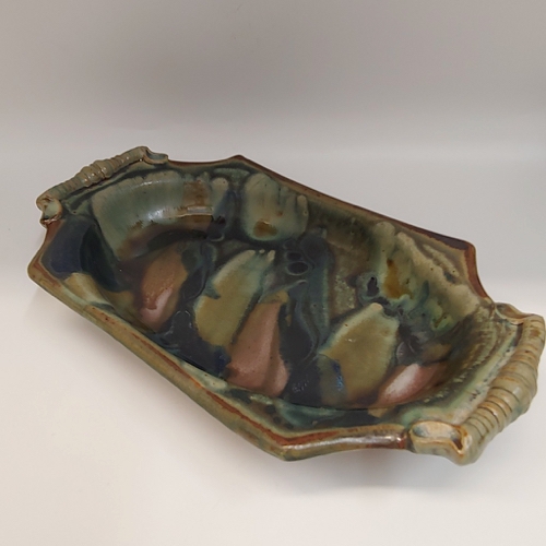 #220801 Baking Dish Green/Mauve 13x7 $22 at Hunter Wolff Gallery